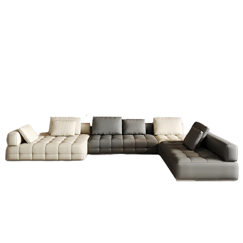 Lattice Black Leather Sectional With Chaise