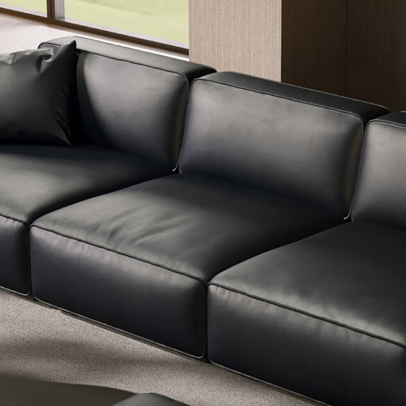 Cioccolato Black Leather Modular Sofa With Ottoman