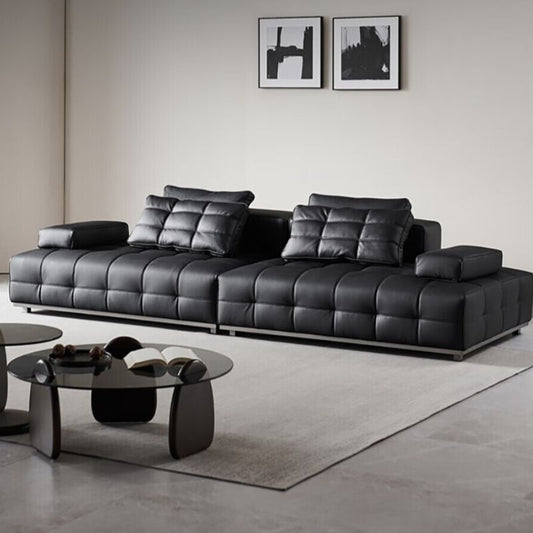 Lattice Black 4-Seaters Leather Sofa