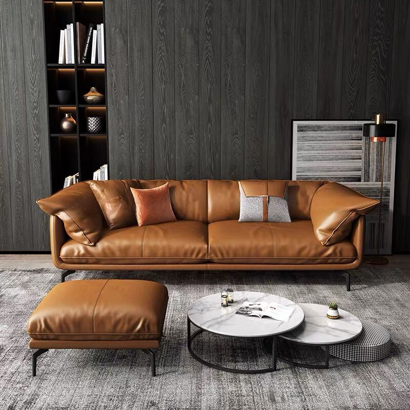 Sekla 4-Seater Tan Leather Sofa