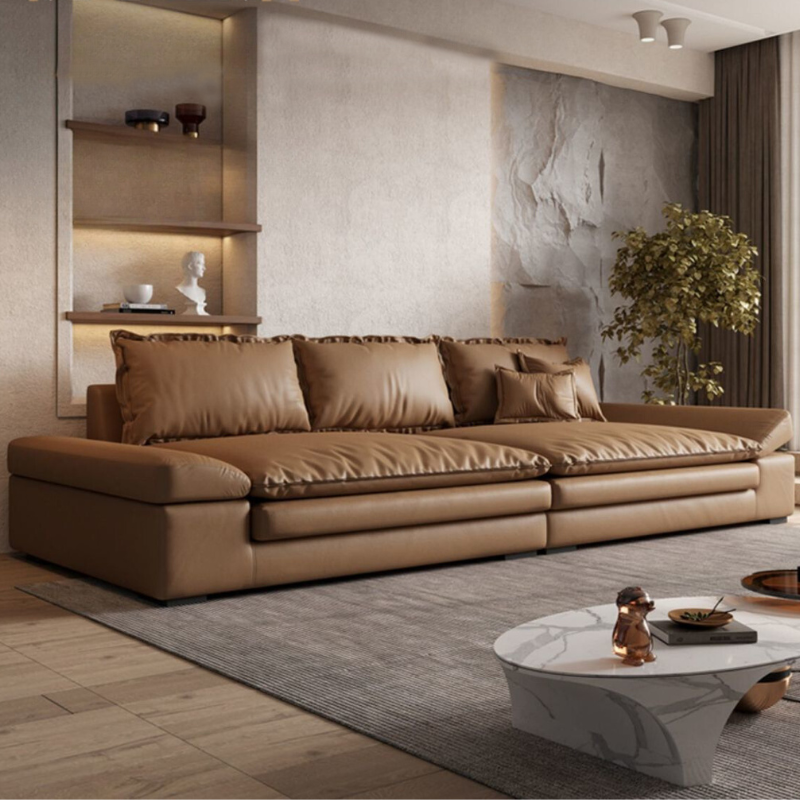Biscotti Brown Leather Sectional Sofa With Chaise