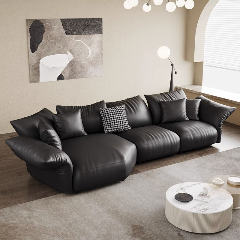 Flore Black Genuine Leather Sectional