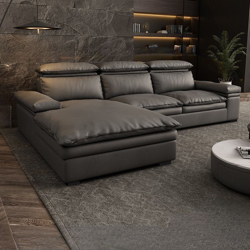 Cameo Grey Leather Sectional With Chaise