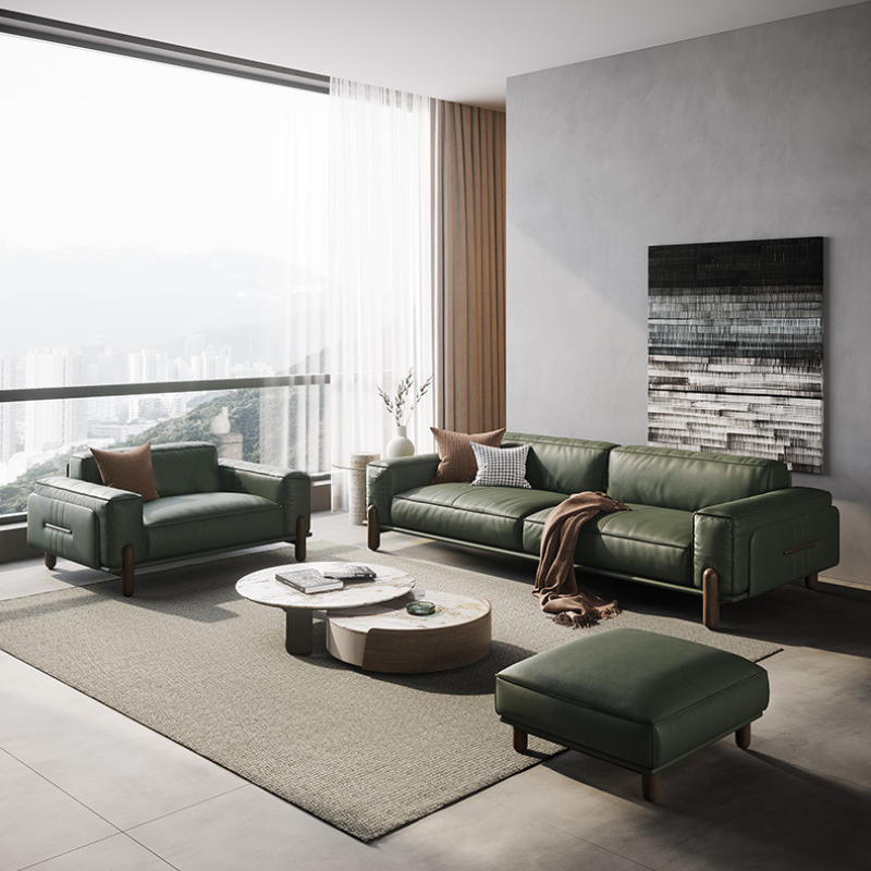 Montay Green 3-Seater Leather Sofa