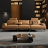 Nerola Brown Modular Leather Sofa With Ottoman
