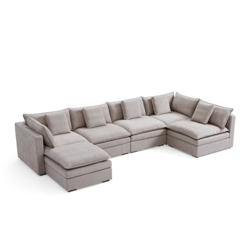 Panino Light Grey 5-Seater Sectional Sofa With Ottoman