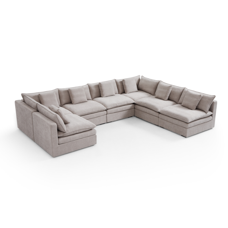 Panino Light Grey 7-Seater Sectional Sofa With Ottoman