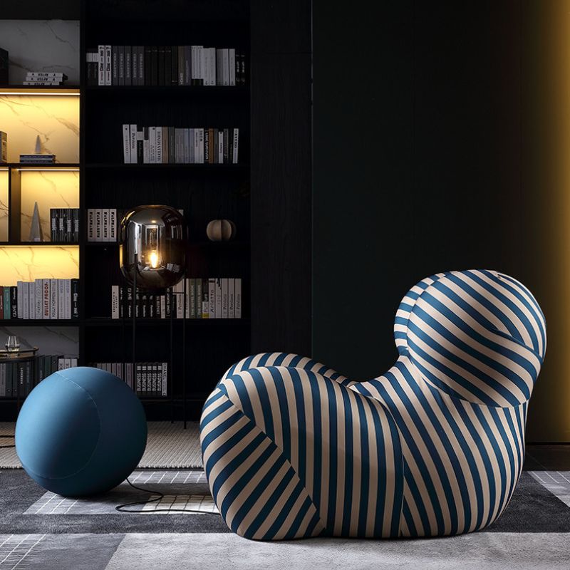 Ambra Striped Accent Armchair With Ottoman